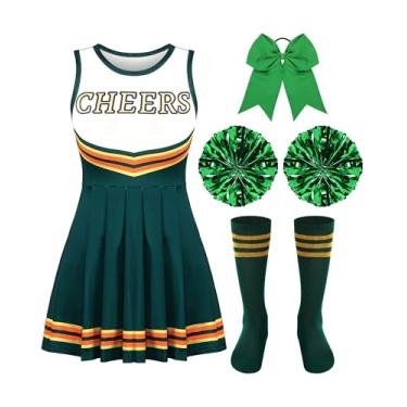 Imagem de Haysandy Conjunto de fantasia de líder de torcida para meninas, vestido chique para festa de Halloween, aniversário (9 a 10 anos, verde)