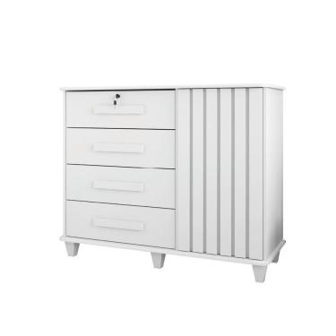 Imagem de Cômoda Sapateira Grécia Com Chave 1 Porta 4 Gavetas Ripado Flex Branco Rv Móveis Branco New