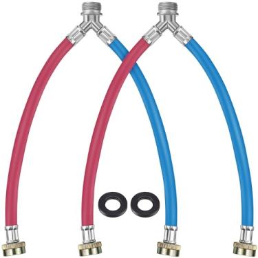 Imagem de Dreyoo Mangueira Y para máquina de lavar de borracha, acessórios de latão de 3/10.2 cm, conector de mangueira misturadora Y de fornecimento de água quente e fria de 0,3 m (12 polegadas) de comprimento