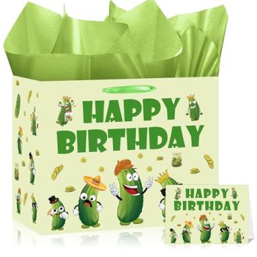 Imagem de ITHKIRHO Sacola de presente de decoração de aniversário em pickle - 5 peças de cartão de papel de embrulho de desenho animado verde frutas vegetais pepino tipo de uma decoração de endro grande para