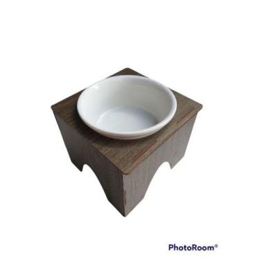 Imagem de Comedouro, Bebedouro Para Cachorro Ou Gato Mdf, Tigela Porcelana Branc