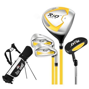 Imagem de PGM Clube de golfe júnior, conjunto completo de tacos de golfe do Rio para destros para crianças de 3 a 5 anos, 4 peças de tacos de golfe juvenis com bolsa de suporte para meninos e meninas laranja