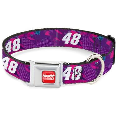 Imagem de Coleira Hendrick Motorsports para animais de estimação, coleira de cachorro, fivela de cinto de segurança de metal, Alex Bowman #48 Car Scheme roxo rosa branco, 33 a 43 cm de largura
