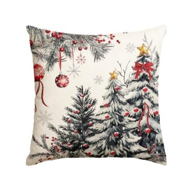 Imagem de AVOIN colorlife Capa de almofada cinza com árvores de Natal com bolas vermelhas, 45,7 x 45,7 cm, sazonal, inverno, férias, cinza, decoração para sofá