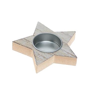 Imagem de Lustres para velas de Natal de madeira floco de neve candelabro de árvore de Natal suporte de vela cinco pontas lustre estrela janela decoração de mesa cena Lu suporte