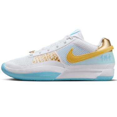 Imagem de Nike Tênis de basquete masculino Ja 1, Branco, Game Royal, platina pura, ouro metálico, 39