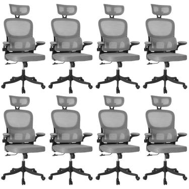 Imagem de Kit 8 Cadeiras De Escritório Executiva Viena Com Regulagem De Altura - Cinza/preto