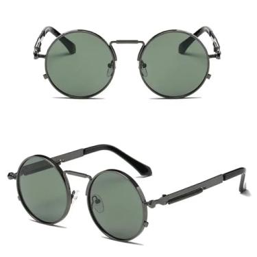 Imagem de HCPIHF Óculos estilo punk vintage masculino retrô redondo armação de metal feminino moda uv400 (verde)