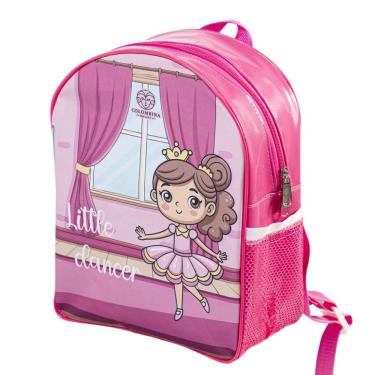 Imagem de Mochila Infantil Princesa Bailarina Pink Verniz Sublimada com Porta Garrafa Colombina