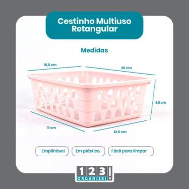 Imagem de Cesto Multiuso Organizador Médio Rosa 20x15,5x6,5Cm - 123 Organizei