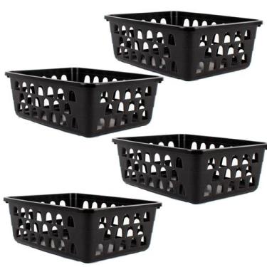 Imagem de Kit 4 Cestos Multiuso Organizador Médio Preto 20x15,5x6,5Cm - 123 Orga