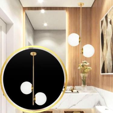 Imagem de Luminária Jabuticaba 60Cm Dourada 2 Globos Vidro Pendente - GIMPO