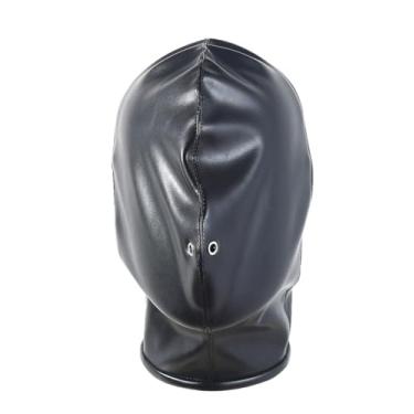 Imagem de Punk Black Leather Full Face Hood Mask Nose Holes Breathable Zipper Masquerade Head Cover Halloween Headgear for Women Men Costume Clubwear
