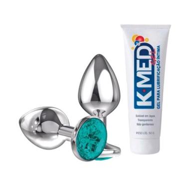 Imagem de Kit Plug Anal com joia em Aço P + Lubrificante Íntimo Deslizante Kmed 