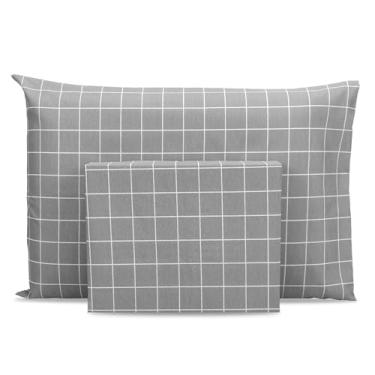 Imagem de Lençol Solteiro de Cima 2 Peças Bainha Estampado Percal 180 Fios Algodão (GEOMÉTRICO CINZA)