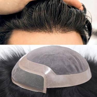 Imagem de blazingfire Sistema masculino de peruca de cabelo humano para homens, renda francesa frontal com top mono fino e peluquinas de poliuretano para substituição de cabelo Hombre Toupee masculina 20 x 25