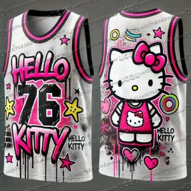 Imagem de Camiseta Casual Feminina Kawaii Hello Kitty Com Decote Redondo Para Co