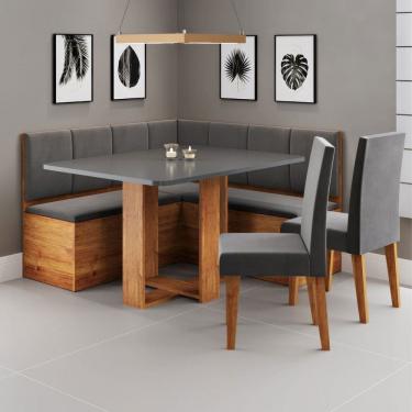 Imagem de Canto Alemão Victor com 2 Cadeiras Marrom/Cinza/Veludo Cinza - Viero Móveis