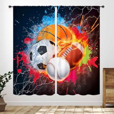 Imagem de Cortinas esportivas para quarto de meninos, grafite colorido, basquete, futebol, beisebol, temas esportivos, tratamentos para crianças, adolescentes, quarto, sala de estar, berçário, sala de jogos, 2