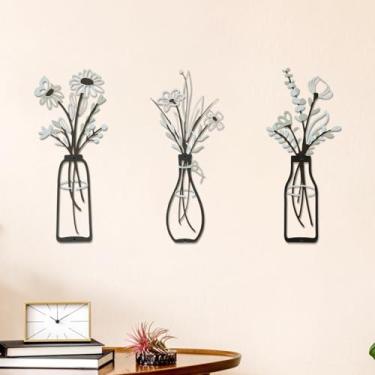 Imagem de DJAPWPX Arte de parede de flor de metal de ferro, superfície lisa e leve, silhueta de flor, decoração de parede para sala de estar, banheiro, quarto, sala de jantar (A)