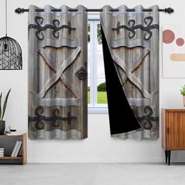 Imagem de SIEDYCV Cortinas blackout para porta de celeiro ocidental 106 x 213 cm, cortinas rurais rurais rurais rústicas para janela de porta de madeira cinza com forro preto, cortinas de janela com isolamento