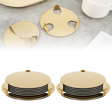 Imagem de 12 peças de porta-copos de aço inoxidável dourado com suporte, porta-copos moderno de 8,35 cm, porta-copos redondos exclusivos com base de EVA antiderrapante para bebidas de casamento, mesa de café