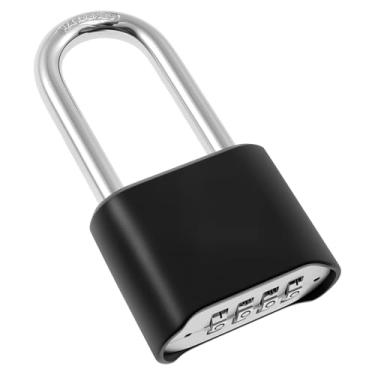 Imagem de Fechadura de combinação com senha oculta de 4 dígitos, cadeado de combinação resistente à prova d'água, cadeado multifuncional de liga de zinco para escola, academia, portão, galpão, cerca, quintal