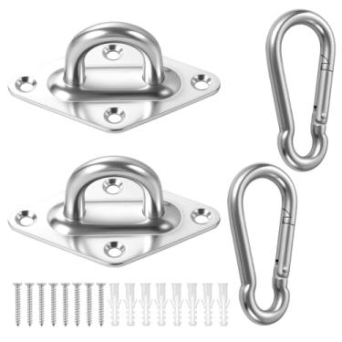 Imagem de LYIYEYAN 2 ganchos de aço inoxidável 304 de 10 cm e 2 ganchos de pressão, ganchos de teto resistentes, cabides de corda de luzes ao ar livre, ferragens de vela de sombra com âncoras de parafusos para
