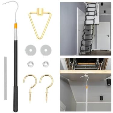 Imagem de Tzdxfgl Kit de gancho para sistema de puxar escada no sótão, gancho suspenso portátil para porta de escada no sótão com poste telescópico para fácil substituição de corda (#A)