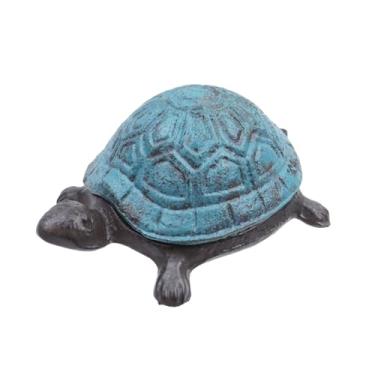 Imagem de Tsnamay Porta-chaves sobressalentes de tartaruga de ferro fundido de 11 cm decoração de jardim caixa de joias de tartaruga, azul pavão