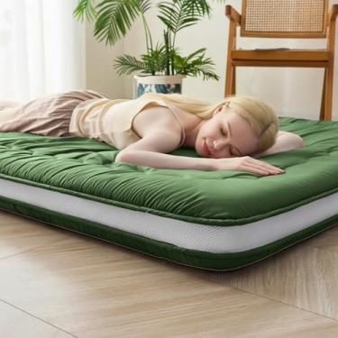 Imagem de VIPBED Colchão futon japonês tamanho solteiro, colchão dobrável de 10 cm, tapete de tatami, tapete de dormir, shiki futon tradicional preenchido com espuma 32D (shikibuton), projetado no Japão (verde