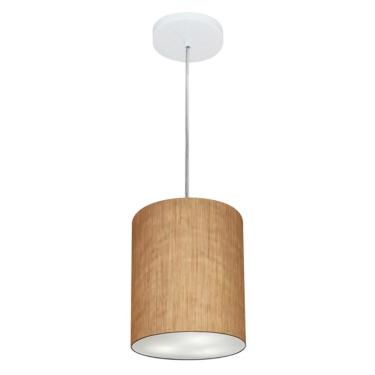 Imagem de Lustre Pendente Cilíndrico Md-4012 Cúpula Em Tecido 18x25cm Palha - Bivolt