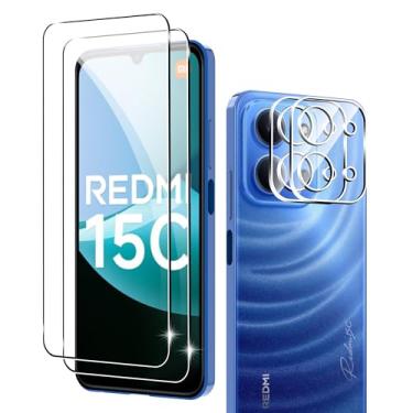 Imagem de Suttkue Protetor de tela para Xiaomi Redmi 15C 5G com protetor de lente de câmera, dureza 9H, película de vidro temperado anti-arranhões, compatível com capas, antiimpressões digitais (pacote com 2 +