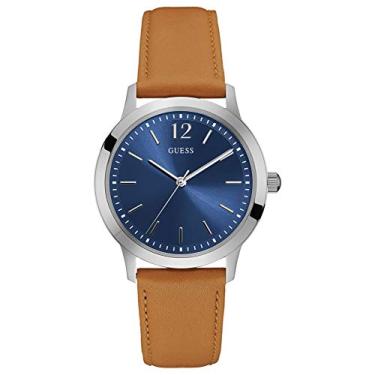 Imagem de GUESS Relógio masculino analógico clássico de quartzo com pulseira de couro W0922G8, Azul