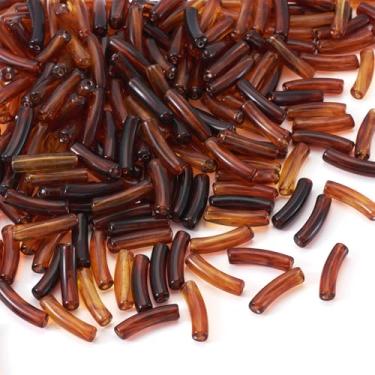 Imagem de Spritewelry 200 contas de tubo de acrílico para pulseiras, pulseira âmbar, contas de acrílico, dois tons, curvas, grossas, contas de tubo de bambu para fazer joias, brincos, artesanato