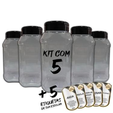 Imagem de Pote Mantimentos Kit 5 Potes+5 Etiquetas Adesivas CF800 - Arte Cozinha