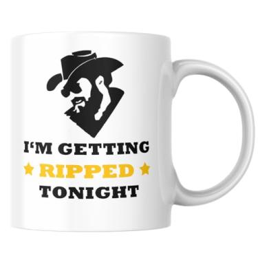 Imagem de Babimarkeebei Caneca de café sarcástica engraçada 325 ml - I'm Getting Ripped Tonight Humor Gym Workout Gift para homens, pai, marido, copo de cerâmica branca