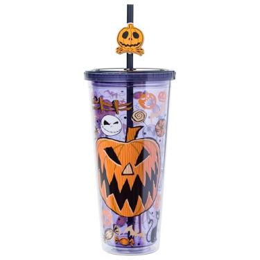 Imagem de Silver Buffalo Nightmare Before Christmas Jack com porta de Halloween copo frio de plástico de 680 g com tampa e canudo