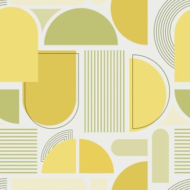 Imagem de EaseStick Papel de parede geométrico amarelo para destacar e colar papel de parede geométrico abstrato de meados do século para quarto, sala de estar, mural de parede 45 x 406 cm, papel de contato com