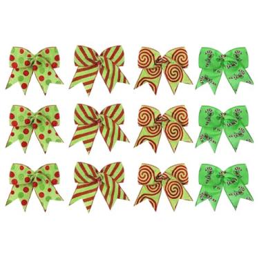 Imagem de UGPLM Enfeites de fita de laço de Natal, guirlandas criativas decorativas, laço para árvore de Natal para férias, artesanato faça você mesmo, decoração de, 12 PeÇas