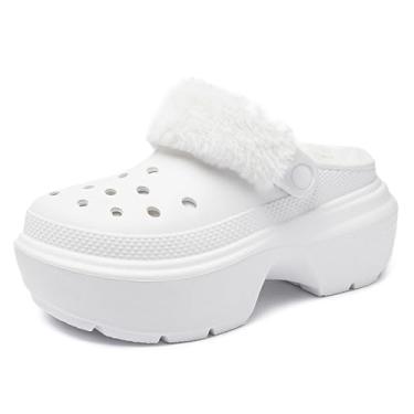 Imagem de Harssidanzar Sapato feminino com plataforma e forro felpudo de EVA para jardim de inverno - para uso interno e externo HL236US, Branco, 33