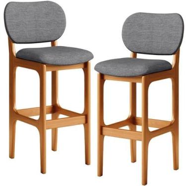 Imagem de Kit 2 Banquetas Alta Betta Imbuia Linho Cinza Escuro - LYAM DECOR