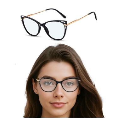Imagem de Armação De Oculos Feminino Proteção De Luz Azul Estiloso Lente Sem Gra