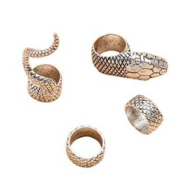 Imagem de Anel Prateado Cobra Punk 4 Peças Snake X8799