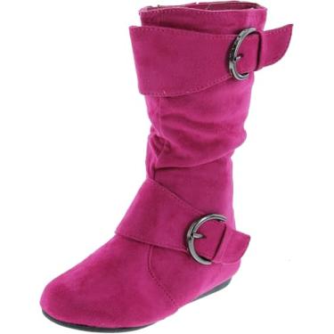 Imagem de Bota de cano médio feminina com zíper e duas fivelas de camurça sintética Link Klein-70k, Fúcsia, 10 Little Kid