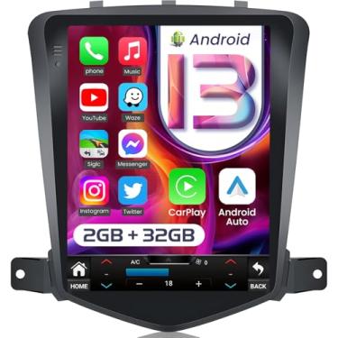 Imagem de Rádio veicular 8 núcleos para Chevy Cruze 2009-2015: Android 13 10,4 polegadas IPS estilo Tesla unidade de cabeça de tela sensível ao toque estéreo sem fio Carplay Andriod Auto 1080P câmera de backup