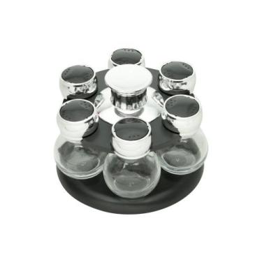 Imagem de Cj 6 Potes Porta Tempero Base Giratória Preta Wolff17 cm