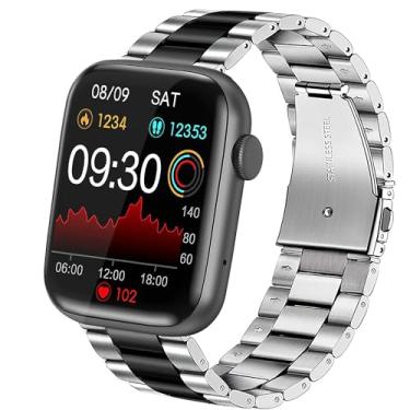 Imagem de Compatível com pulseiras EarlySincere Smartwatch, pulseira de substituição de metal de aço inoxidável Lamshaw compatível com EarlySincere T12/T13/T21/T22/Smartwatch, prata e preta