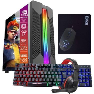 Imagem de Computador PC Gamer Completo TOB Intel Core i7 SSD 960GB Memória 16GB VGA GT730 4GB Windows 10 Pro Trial + Teclado e Mouse + Mouse Pad + Headset