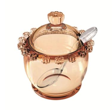 Imagem de Açucareiro de Cristal C/Colher Plástica Daisy Âmbar 11x10,5cm Wolff